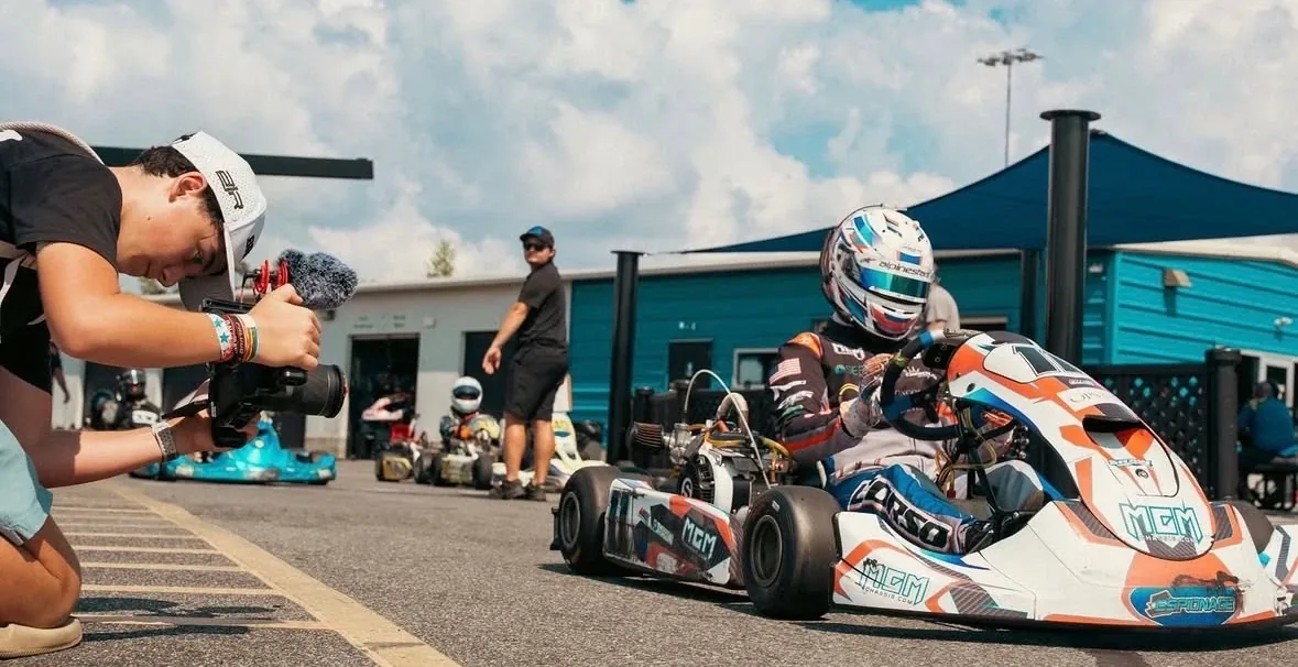 Shooting the #11 kart on the grid, camera rolling