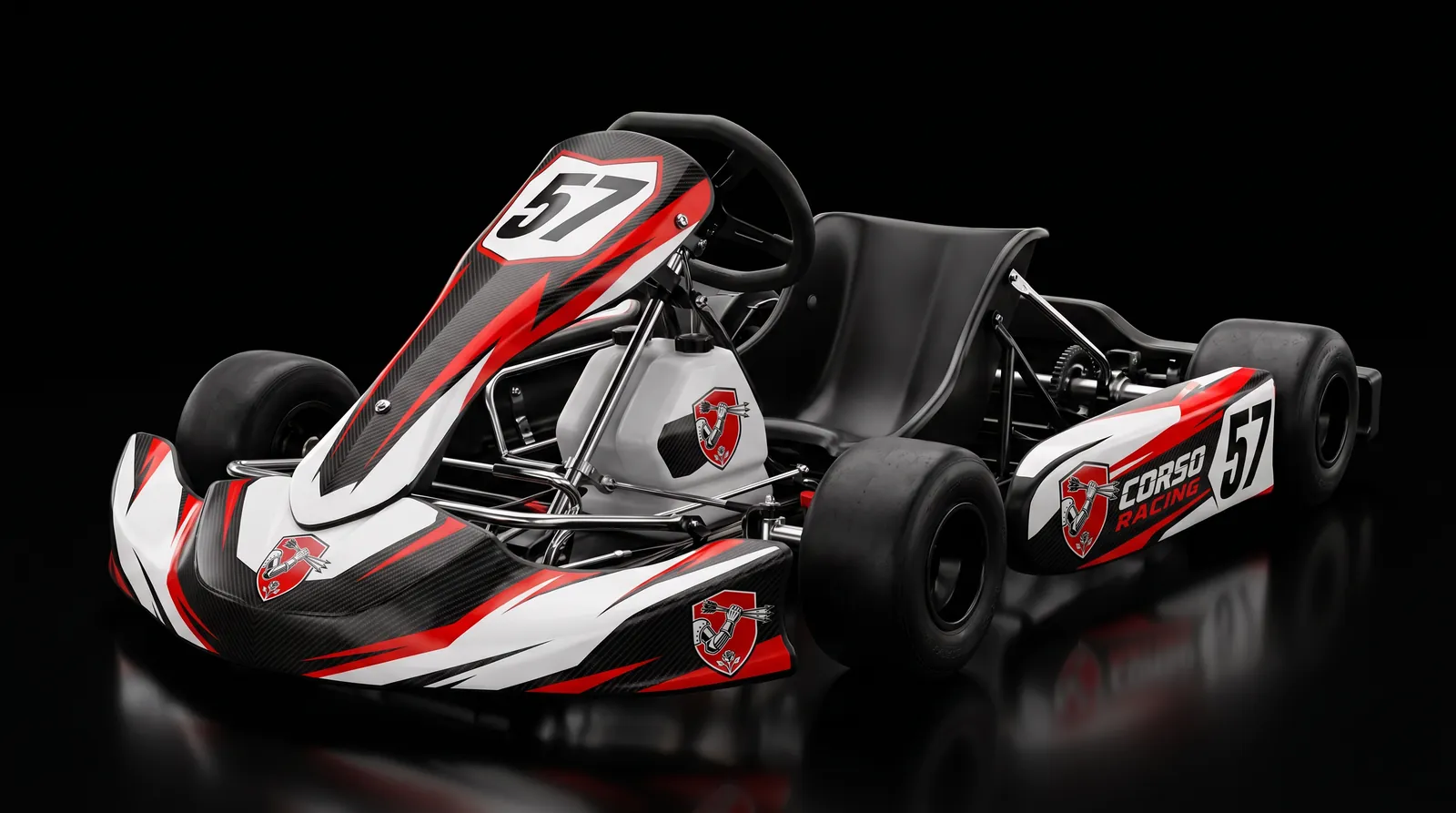 A sprint kart in a concept Corso Racing livery, #57 (concept art)